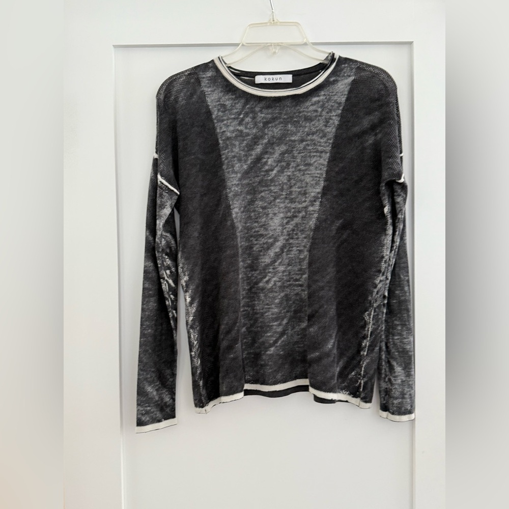 Kokun black + white overdyed long sleeve top (bamboo + cashmere)